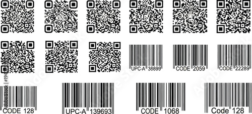Various types of universal product codes and quick response barcodes are displayed together for scanning purposes.