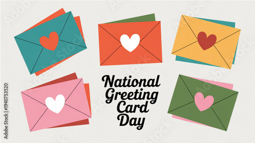 Colorful envelopes with hearts on national greeting card day celebration