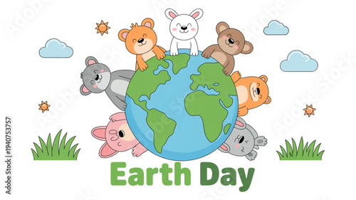 Earth day celebration with diverse animals around the globe
