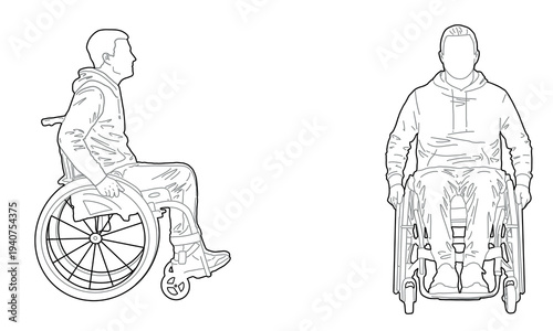 Wheelchair User PNG Transparent Background Multiple Angles Scale Figure for Architects and Designers Facade Rendering