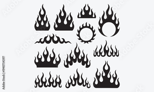 Fire borders. Cartoon flame frame. Hot flaming circle, blazing ignite edges square, fire trail, heat burning rectangle
