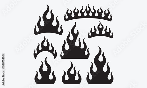 Fire borders. Cartoon flame frame. Hot flaming circle, blazing ignite edges square, fire trail, heat burning rectangle