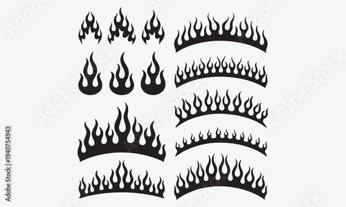 Fire borders. Cartoon flame frame. Hot flaming circle, blazing ignite edges square, fire trail, heat burning rectangle