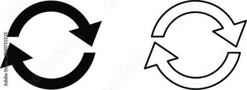 Black and white circular arrows icon set isolated on transparent background, Vector