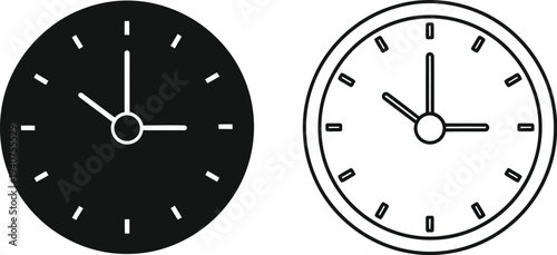 Clocks time concept black and white isolated on transparent background, Vector