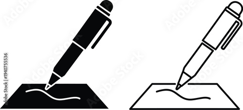 Pens writing signature line isolated on transparent background, Vector