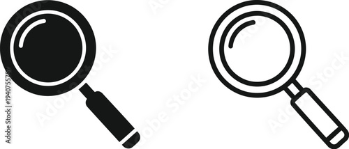 Magnifying glass icons black and white isolated on transparent background, Vector