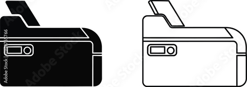 Black and white printer icons isolated on transparent background, Vector