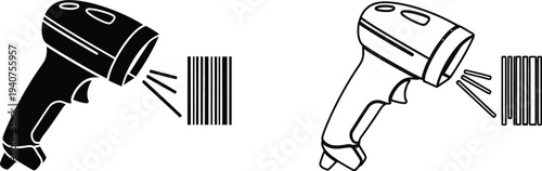 Barcode scanner comparison black white isolated on transparent background, Vector
