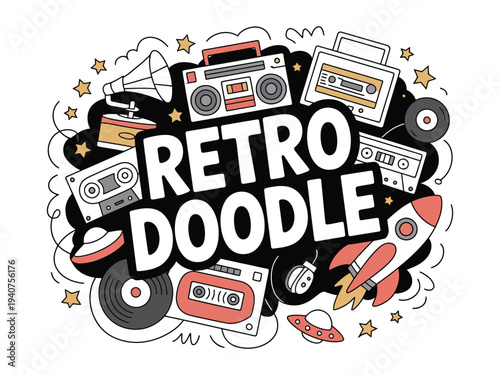 Retro doodle art celebrates vintage audio.