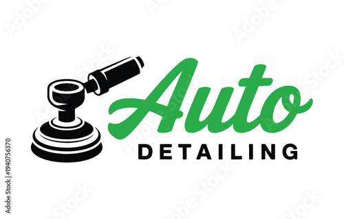 Auto detailing logo with orbital buffer tool.