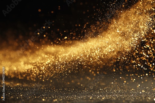 Wallpaper Mural Golden Glitter Dust Explosion on Black Background. Torontodigital.ca