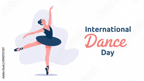 Ballerina in black dress dancing on international dance day with elegant pose and flowing movement on white background