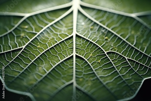 A detailed close up of a vibrant green leaf set against a black background. This image can be used to add a touch of nature and freshness to any design project
