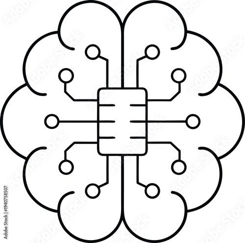 neural implant line art vector illustration on transparent background