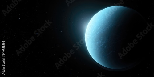 Uranus Planet in Deep Space with Sunlit Horizon and Dark Sky.