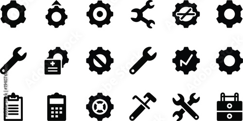 Solid black medical health and construction calculator icons