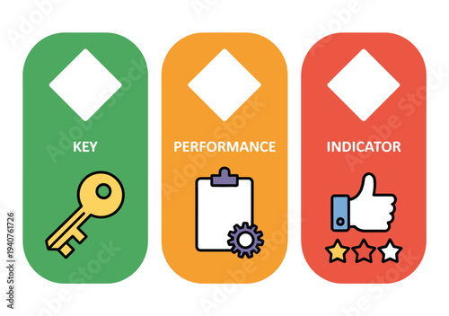 A colorful infographic illustrating key performance indicators with icons and graphics.