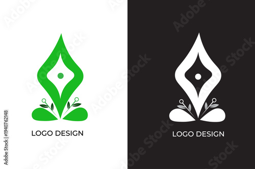 Elegant logo design featuring modern leaf shapes and floral elements in green and white, perfect for businesses seeking a professional and creative brand identity