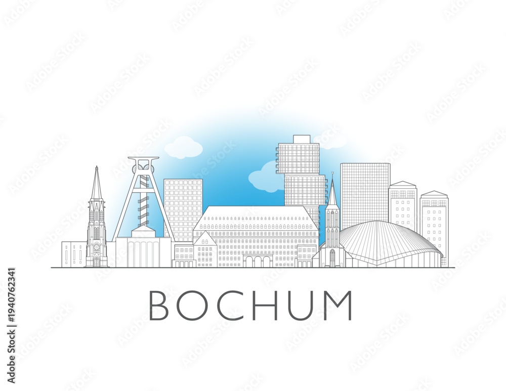 Obraz premium Bochum Germany skyline urban cityscape illustration drawing with landmarks