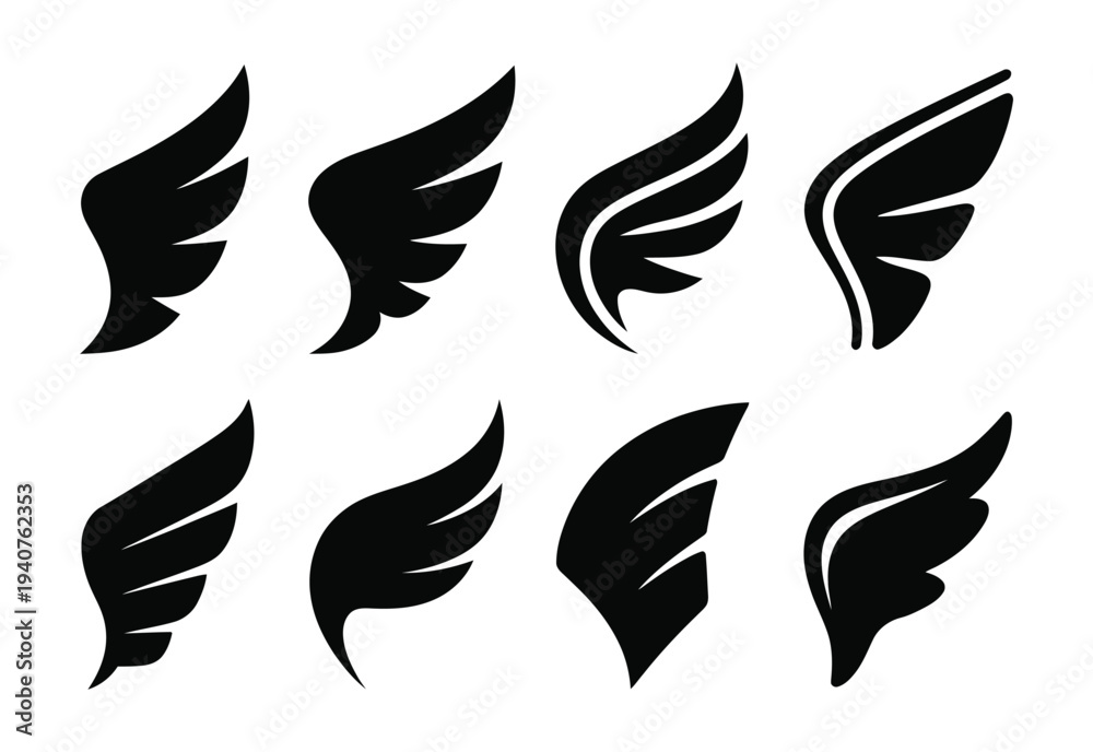 Fototapeta premium A collection of black wing icons on a white background
