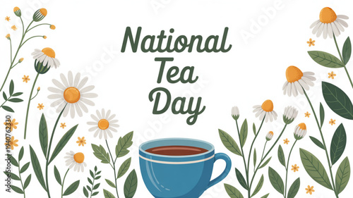 National tea day celebration with floral design and a cup of tea