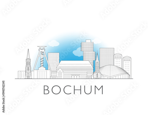 Bochum Germany skyline urban cityscape illustration drawing with landmarks
