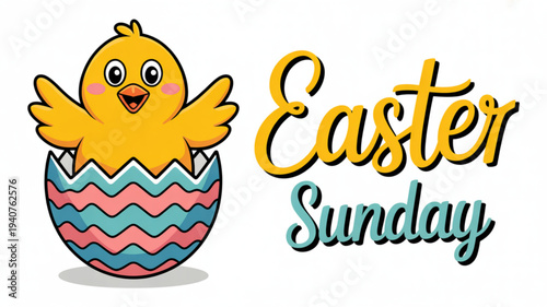 Easter sunday cartoon chick hatches from colorful egg