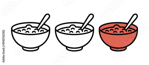 A simple illustration of three bowls of cereal with spoons