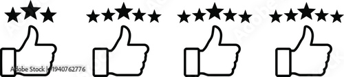 Series of thumbs-up icons paired with star ratings from one to five stars Vector