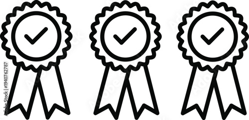 Coloring page of three checkmark ribbons for kids