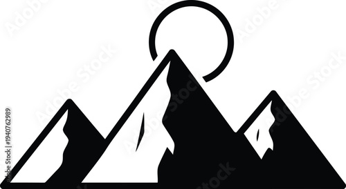 Silhouetted mountain range with a rising sun behind the peak Vector