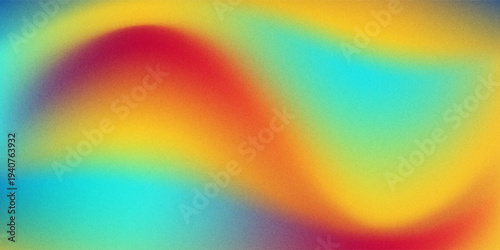 A dynamic abstract background featuring a smooth transition of colors from fiery red and orange to deep blue and teal overlaid with a fine grain