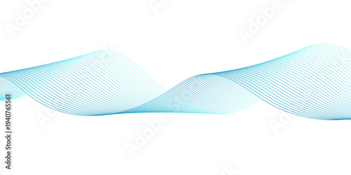 Abstract Flowing Turquoise and Light Blue Wave Lines Creating Smooth Soundwave Motion on White Background for Modern Technology, Audio Frequency, and Digital Art Concepts.