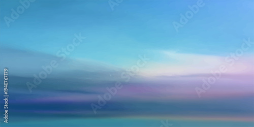 A serene summer landscape of a bright blue sky with clouds and the sun reflecting over the calm blue ocean waves at the horizon