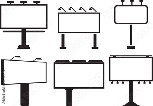 Billboard Variety: A collection of various billboards, each a blank canvas ready to carry advertisements, conveying the concept of marketing and outdoor communication.