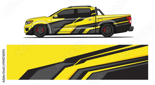 Yellow and black racing car with bold graphic stripes in side profile.
