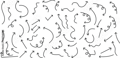 A complex arrangement of arrows on a white background forming various directional patterns