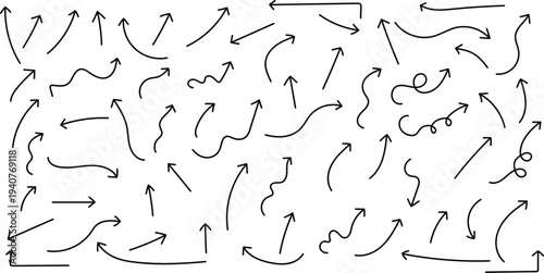 A collection of hand drawn arrows and lines in a seemingly random pattern on a white background with no clear direction or purpose