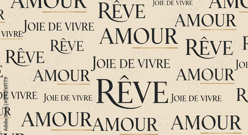 Elegant French typography with amour and reve words on beige background