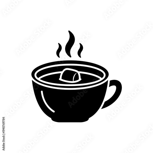 Silhouette cup of hot cocoa with marshmallow and steam vector illustration