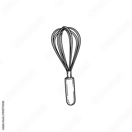 Hand drawn wire whisk, essential kitchen tool for mixing and baking ingredients