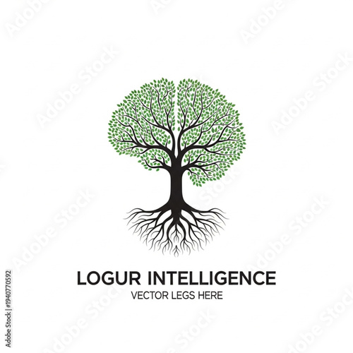 Minimalist green tree vector illustration featuring lush leaves and organic branches for an eco-friendly nature symbol or forest logo design