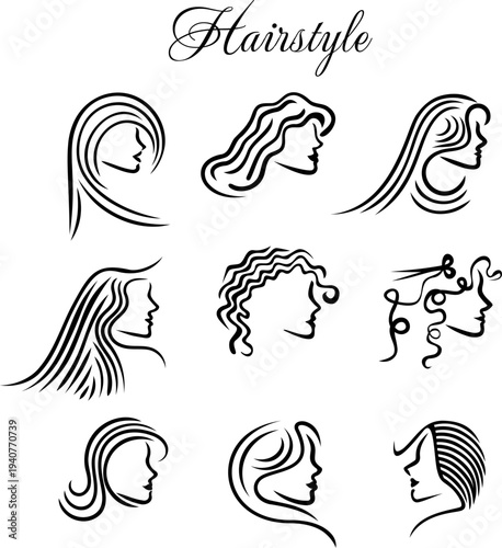 collection of vector designs you can use for a logo about hairstyle or feminine beauty