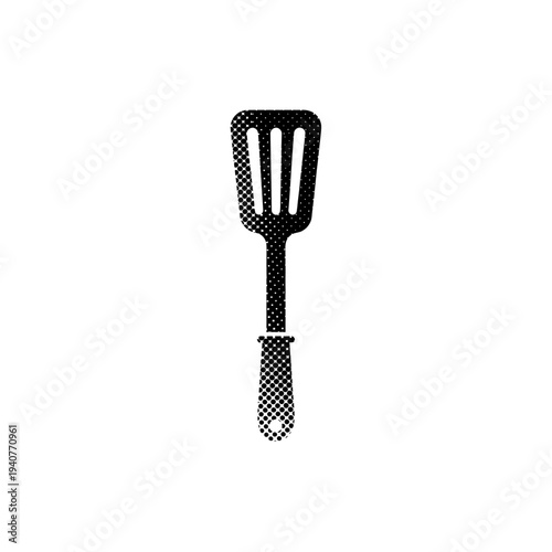 Slotted spatula utensil for cooking and serving food with halftone effect