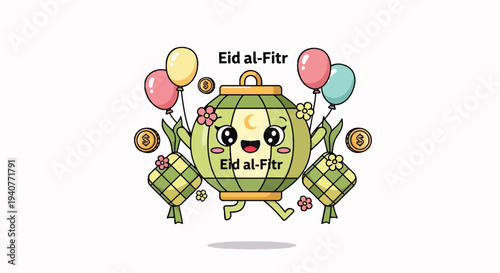 Eid Family Celebration with Lanterns and Calligraphy