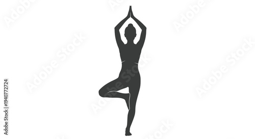 Black silhouette of a woman in tree yoga pose vector