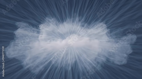 White vapor explosion against a dark blue radial background
