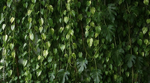 Lush green vine foliage cascades, creating a dense, textured natural wall