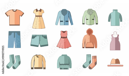 Outline clothes icons collection with fashion apparel symbols editable stroke